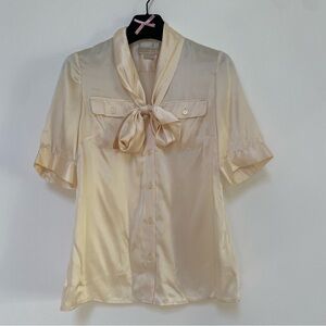 Michael Kors Silk Buttoned Tied Shirt Blouse Size 4 Ivory